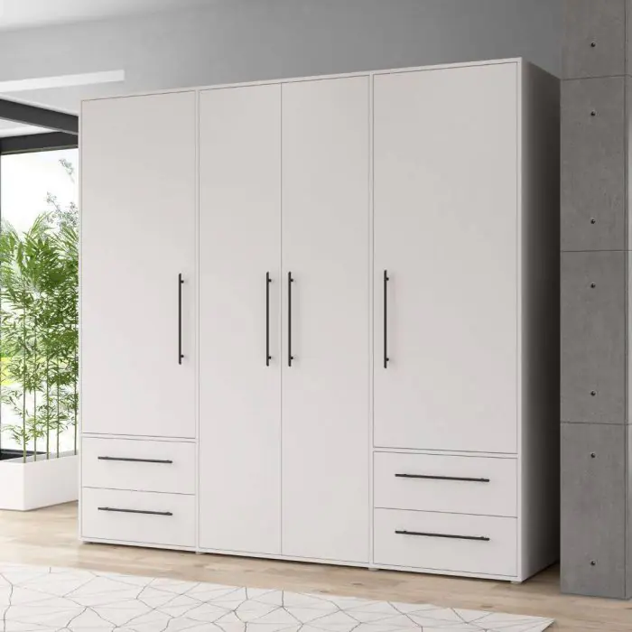 Armario de 4 puertas 4 cajones blanco mate 120 w19 | CHS