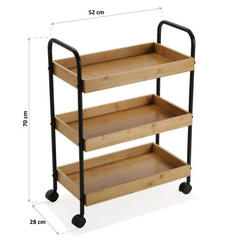 Carro auxiliar de 3 estantes de madera natural y estructura de metal negro 21810008