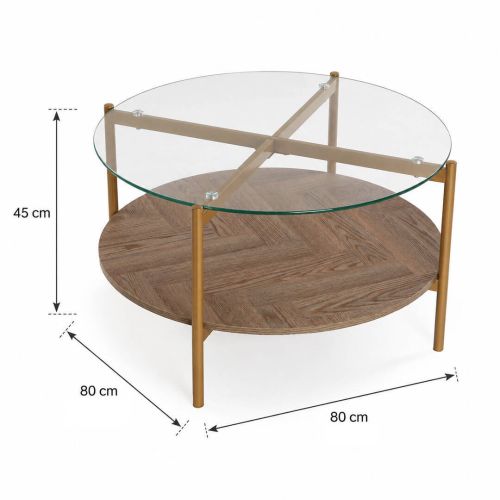 Mesa de Centro de Cristal y Madera con Metal Dorado NIXO 22710040