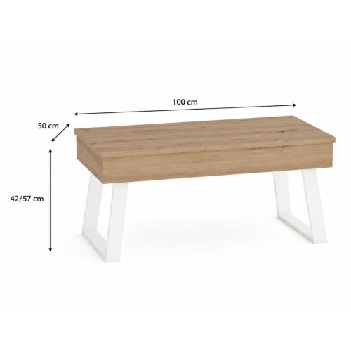 Mesa de Centro Elevable 100x50 cm con Patas Metálicas Trapecio M804