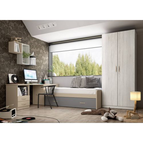 Dormitorio Juvenil con Cama Nido LIDER GO 226 Acabado en Perla/Hibernian/Zinc