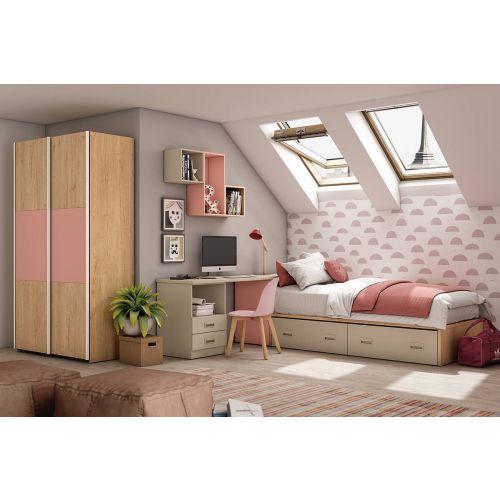 Dormitorio Juvenil LIDER GO 229 Acabados en Bambú/Perla/Rose