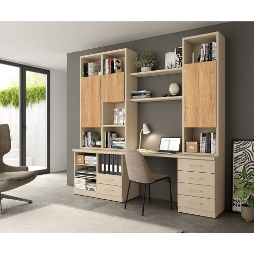 Mueble para Dormitorio con Escritorio LIDER GO 280 Acabado en Perla/Bambú