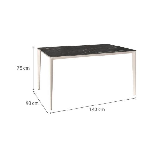 Mesa de Comedor Rectangular 140 cm Porcelánico y Metal Marfil Cortés
