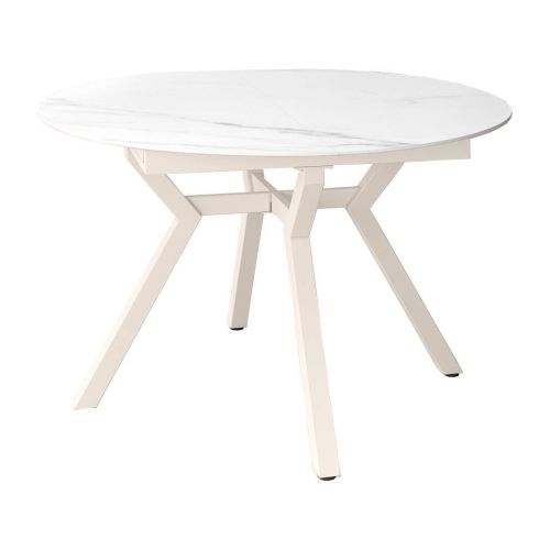 Mesa de Comedor Extensible Redonda 120 cm Marfil con Tablero Porcelánico ROSS