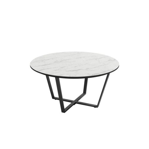 Mesa Auxiliar 80 cm Superficie Acabado Piedra de MDF con Patas de Metal Negro EGEO