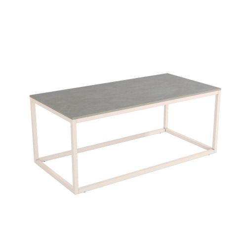 Mesa centro con estructura metálica marfil y sobre porcelánico acabado piedra BALEAR