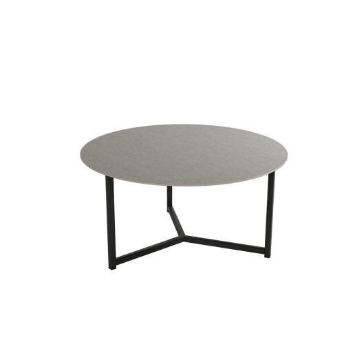 Mesa de centro 80 cm con estructura metálica negra y sobre porcelánico acabado piedra BALEAR