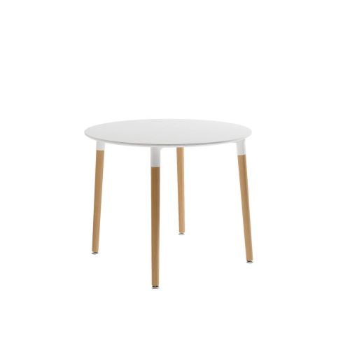 Mesa de comedor Fija Redonda con Patas de Madera y Sobre de MDF Lacado CARIBE 90 cm