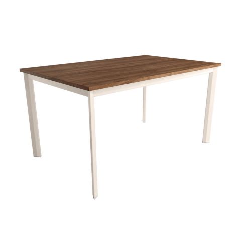 Mesa de comedor fija cuadrada de metal Acabado marfil y sobre de melamina GARDA