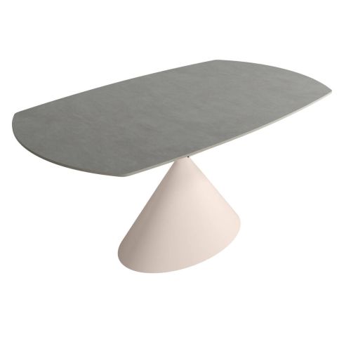 Mesa de Comedor Extensible Ovalada Estructura Metálica Marfil Sobre de Porcelánico Acabado Piedra RIN