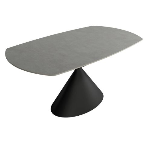Mesa de Comedor Extensible Ovalada Estructura Metálica Negra Sobre de Porcelánico Acabado Piedra RIN