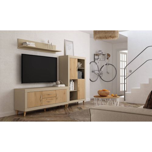 Composición de Salón MOON EVO de Melamina en Acabado Perla y Roble Nº 71