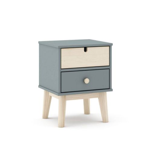 Mesita de Noche con 2 Cajones Verde Kaki y Natural ESTEFANÍA