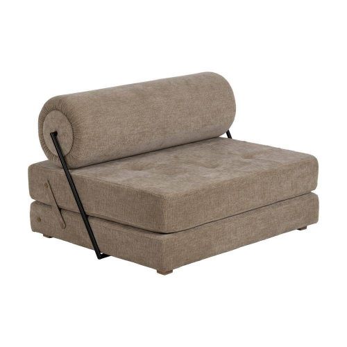 Sillón Cama Beige de Tejido Suave y Estructura de Madera  613617