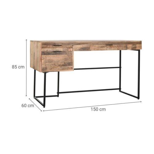 Escritorio de Madera de Mango con Cajones y Patas Metálicas Negras MB-200180
