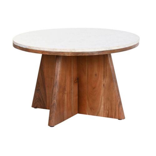 Mesa de Centro Estructura de Madera Acacia y Superficie de Marmol Blanco MB-201497