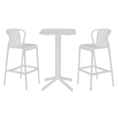 Mesa Bar Set 3 Piezas en PP y Metal con Taburetes Blancos MB-218234