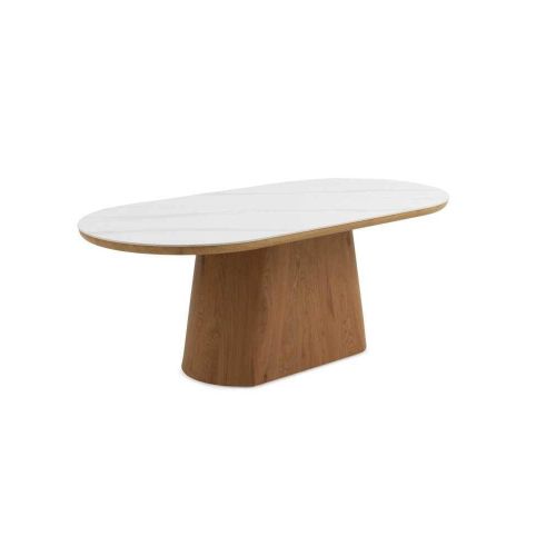 Mesa de Comedor Oval en Roble y MDF con Encimera Mármol CALACATTA 11417