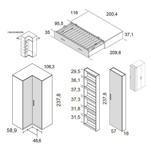 Dormitorio Juvenil con Nido Elevable y Armario DELULU 10