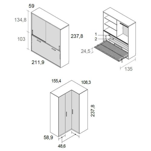 Dormitorio Juvenil con Cama Horizontal y Armario de Rincón DELULU 65