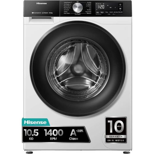 Lavadora Hisense 10,5 kg 1400 rpm Clase A Wi-Fi Vapor WF3S1043BW1