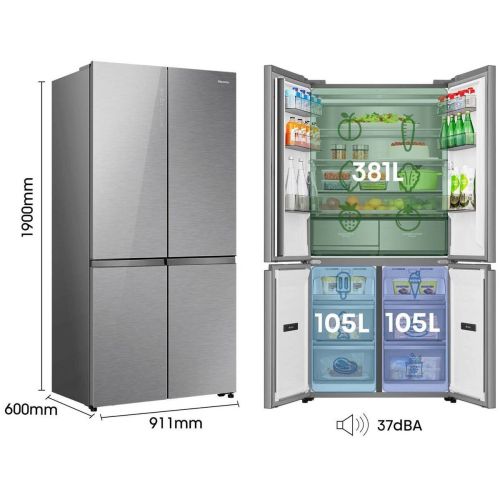 Frigorífico Americano Hisense RQ5P605NSVE 4 Puertas 591L Cristal Inox