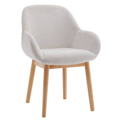 Silla de Comedor Tapizada en Tela Blanca con Reposabrazos MILCA