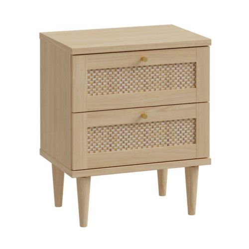 Mesita de Noche 2 Cajones en Roble Elegancia y Tecno Ratán CALASETTA CQSK111-D95D
