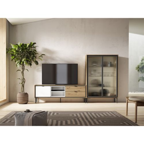 Mueble de TV con Puerta y 2 Cajones Amazona-Blanco K2