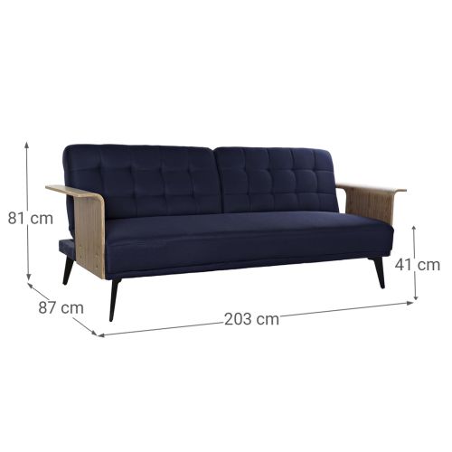 Sofa Cama Clic Clac de Madera Eucalipto y Metal Tapizado en Tela