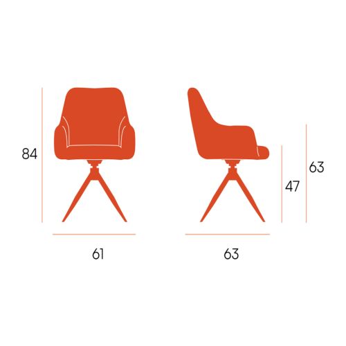 Silla Giratoria de 180° con Respaldo y Asiento Tapizados y Patas de Metal MONTREAL