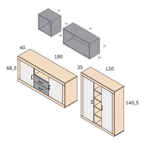Composición de Salón MOON EVO de melamina en acabado en Alpin Nº 1