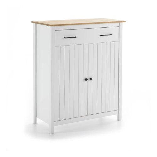 Mueble auxiliar de color blanco con listones armario y cajones