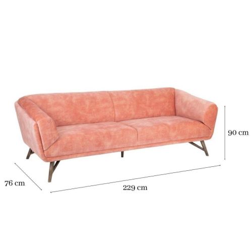 Sofá de 3 Plazas en Color Rosa con Patas de Hierro