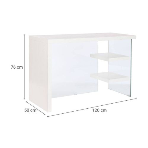 Escritorio de Oficina Blanco de MDF y Cristal con 2 Estantes Inferiores MB-207705