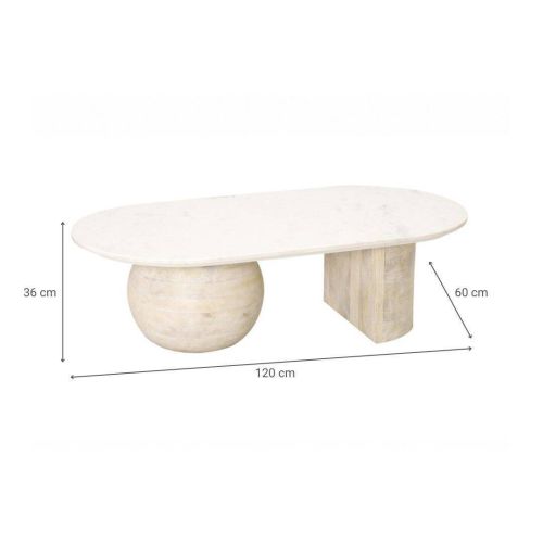 Mesa de centro SEXTANS de madera de mango con patas asimétricas y superficie de mármol 35-176