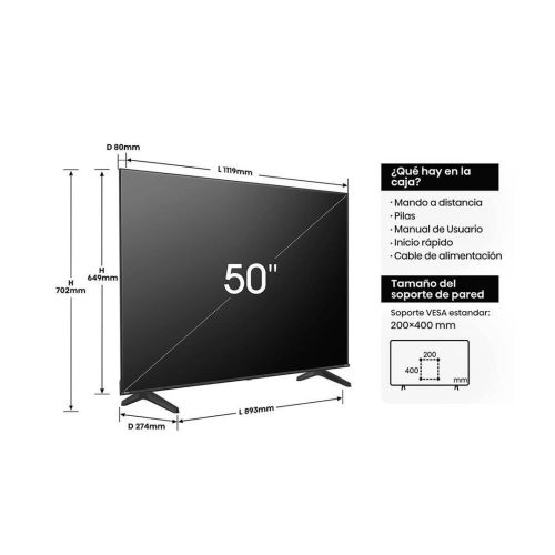 Televisor 50 Pulgadas UltraHD 4K Dolby Vision VIDAA Smart TV HISENSE 50A6N