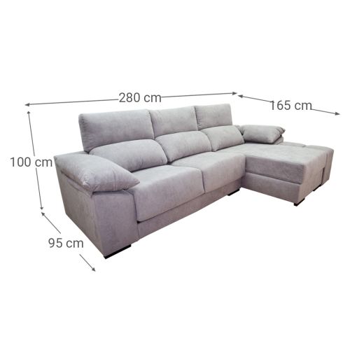 Sofá Chaise Longue 280 cm Derecha con 3 Plazas 1300