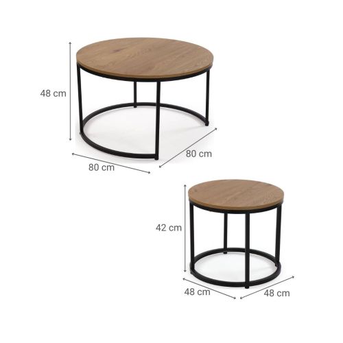 Conjunto de 2 Mesas Auxiliares con Superficie de MDF en Acabado Natural y Estructura Metal 21300081