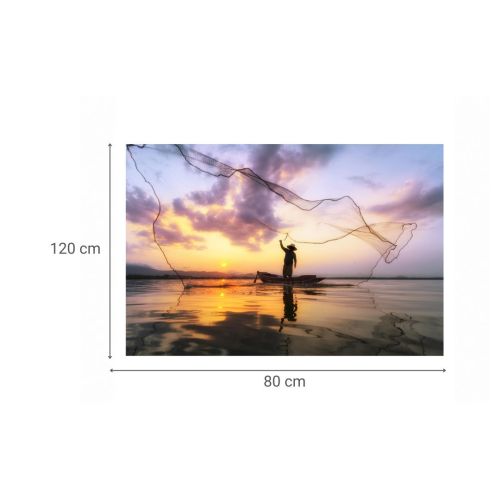 Cuadro de Cristal con Impresión del Atardecer y Silueta de pescador en Canoa 81-486
