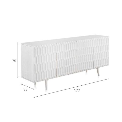 Aparador de madera de mango blanco lavado de 4 puertas y patas de madera GABAR 10690