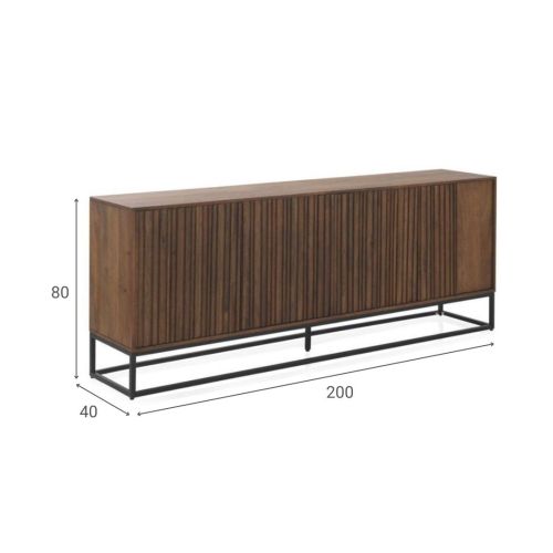 Aparador de 4 Puertas de Madera Maciza de Mango con Base de Metal GABAR 10818