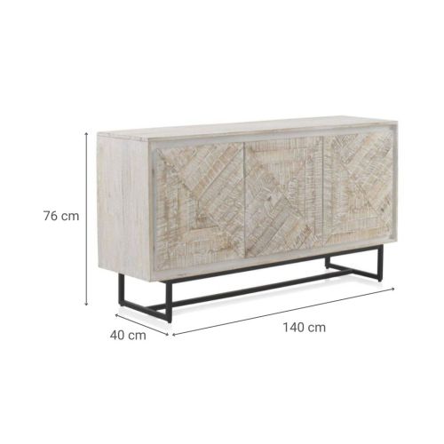 Aparador blanco patinado de tres puertas de madera de mango GABAR 10824