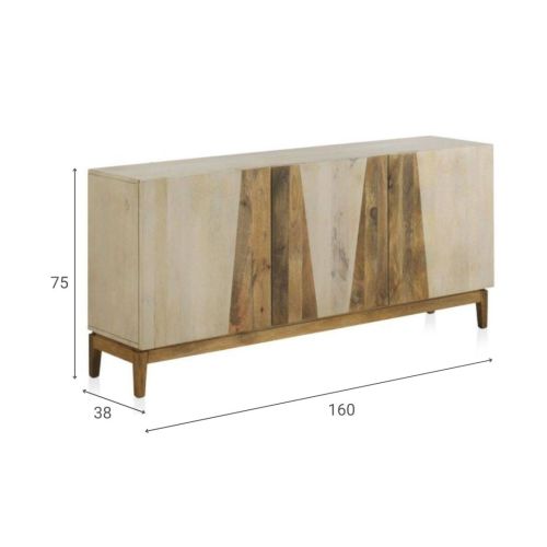 Aparador color blanco patinado con 3 puertas y patas de madera GABAR 11037