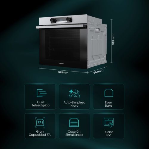 Horno Multifunción Hisense 77L Hidrolítico Inox BI62216AX