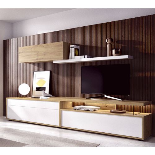Composición de Salón 300 cm DUO PLUS Nº11 en Color Nodric y Blanco Liso