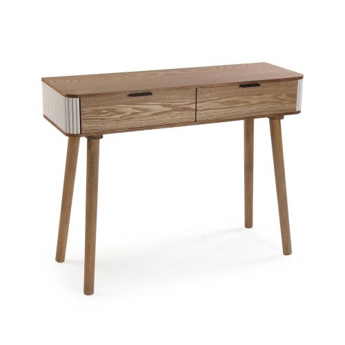 Consola de 2 Cajones Color Natural-Blanco 100 cm 19880049