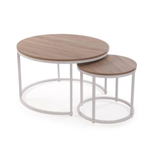 Conjunto de 2 Mesas Auxiliares con Superficie de MDF en Acabado Natural y Estructura Metal Blanca AUREA 21300080