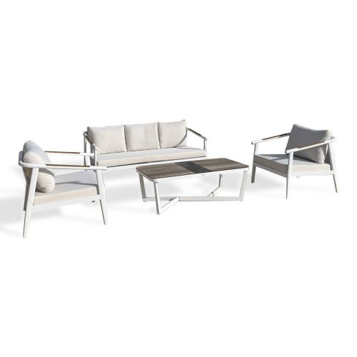 Conjunto de Jardín Blanco con Cojines Beige ALARICO